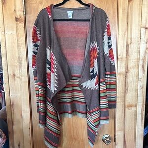 Tasha Polizzi Brown Santa Fe Style Open Front Cardigan 100% Cotton Knit w/Hood